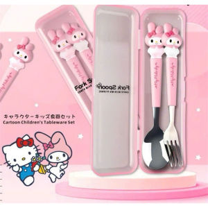 Bộ Thìa Dĩa Bằng Thép Không Gỉ Hoạt Hình Đáng Yêu Cho Bé Tiện Lợi