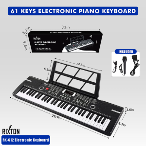 RIXTON 61 Keys Digital Electric Piano Keyboard Portable Electronic Keyboard for Beginners Kids