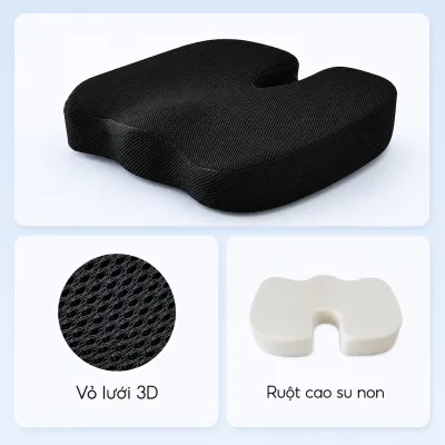 Đệm ngồi 3D Silicon cao cấp THẾ HỆ 3 - Có vỏ chống trượt - Cấu trúc tổ ong thông minh - Chống đau mỏi trĩ xương cụt thâm mông xệ mông cho dân văn phòng lái xe sinh viên