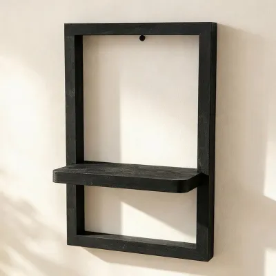 Mishilei Space Saving Wooden Wall Shelf Vintage Style Wall-Mounted Display Rack Geometric Decorative Shelf Bathroom