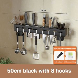 Wall Mounted Knife Rack Stainless Steel Kitchen Utensil Holder 8 Hooks Rak Pisau Rak Dapur