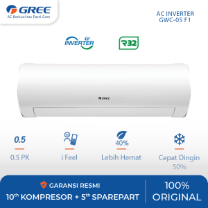 GREE AC F1 SERIES - INVERTER 0.5 PK - GWC-05F1 - WHITE PEARL (Unit Indoor & Outdoor)