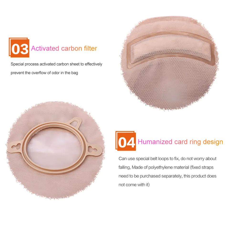 Cofoe 2pcs Reusable Two-piece System 450ml Colostomy Stoma Pouch 20-60mm  Cut Size Replaceable Ostomy Care Bag Pockets Beige Cover