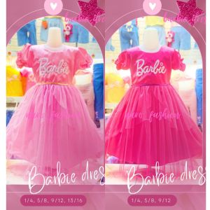 Gaun Pesta Ulang Tahun Tutu Terbaru -Dress Motif Karakter Kepala Barbie Anak Perempuan Usia 3-8 Tahun/Gaun Ulang Tahun Model Terbaru-COD