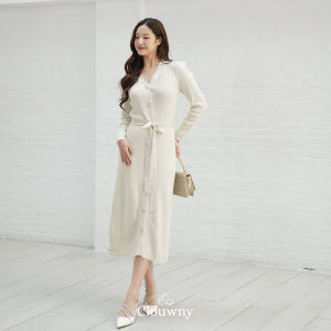 Clouwny Melita Button Belt Dress Wanita Premium Knitt Fit to XXL