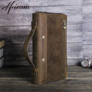 Hiram ngựa điên da Da Bò Ví cầm tay Túi Nam Ví cổ tay Ví dài túi tiện dụng sức chứa lớn Nam Ví đa chức năng nam