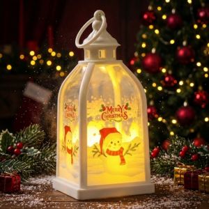 LANCE Warm Glow Christmas Lantern Button Cells Battery Operated Vintage Shape LED Candle Lamp Glow Santa Ornament Hanging Ring Xmas Night Light Table Decoration