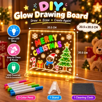 【Best Gift】 LED Luminous Drawing Board For kids Acrylic Message Board DIY Glow Writing Pad Erasable Reusable Night Light With Color Pens USB Powered Creative Educational Toy Nurture A Childs Artistic Talent