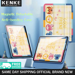 KenKe iPad Case Magnetic Smart Case HD Clear Acrylic Case Anti-bending for iPad Air 5th Generation 2022 iPad Air 4th Gen 2020 Rotating Detachable Case Anti-Fingerprint Auto Sleep/Wake Transparent Hard Back Cover No pen slot (Pink)