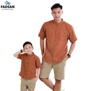 Baju Kemeja Panjang Ayah Anak Couple Koko Modern Warna Biru Denim Tufy - FADSAN