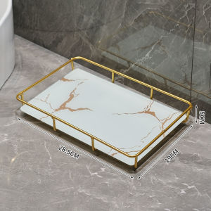 Rak Penyimpanan Kosmetik Parfum Makeup Marble Tray Cosmetic Skincare Bathroom Storage Organizer Tray