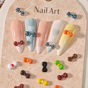 ZEEMIN  500Pcs 3D Mini Mini Leopard Bowknot Nail Charms 9x5mm Cute Flatback Resin Bow Y2k DIY Nail Accessorie Mixed Bowtie Nails Decorat