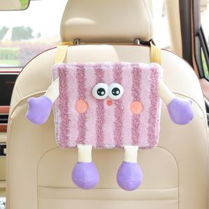 DKVNK Phim hoạt hình Thùng rác ô tô Lông nhung Treo Hộp khăn giấy gắn trên ô tô Đa chức năng Dễ thương Túi lưu trữ tự động cho ghế ô tô Phụ kiện nội thất ô tô