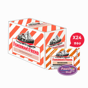 Fishermans Friend Mandarin ฟิชเชอร์แมนส์ เฟรนด์ กลิ่นสเปซี่แมนดาริน 25 กรัม [24 ซอง/1 กล่อง สีส้มขาว] BB 1102 Fisherman ลูกอมปราศจากน้ำตาล