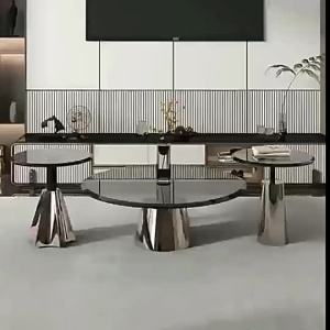 Coffee Table  Italian Minimalist Smalll Mirror Round /Rectangle Tea Table Household Simple Modern Stainless Steel Tempered Glass Living Room