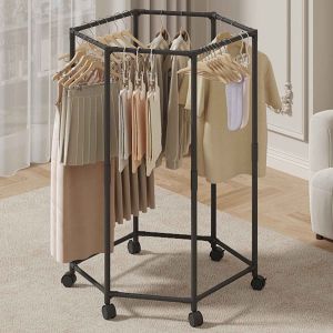 Rotating Clothes Rack with Wheels Thicken Circular Standing Drying Rack Heavy Duty Outdoor Indoor Metal Hanging Rack Round Clothes Rack Removable Towel Rack Large Capacity