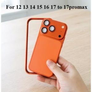 Sec Metal Back Film Phone Case with Large Window for iPhone 16 Pro Max 17 16 15 14 13 12 Pro Max Plus to 17 pro max Metal back film frame mobile phone case