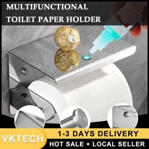 Stainless Steel Roll Paper Dispenser with Phone Holder Floating Paper Shelf Multifunctional Paper Holder Rack for Bathroom Washroom