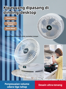 Kipas Kecil Serbaguna Di Dapur Rumah Tangga Dengan Tenaga Angin Tinggi Mini Fan Large Airflow Portable Wall Mounted Desktop Fan Usb Rechargeable Ultra Quiet Office Fan 3 Speed Adjustable