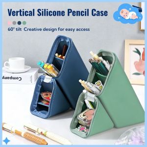 Vertical Silicone Pencil Case Large Capacity Soft Silicone Pencil Case Stand-Up Stylish Pen Holder