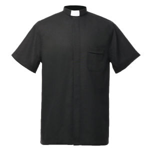 XinNgo Clerical Polo for Priests Shirt Minister Bishops Preacher Priest Tops with Tab Collar Short Sleeve For Clergy Black