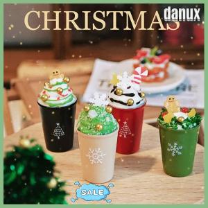 danux บ้านตุ๊กตา1 12คริสต์มาสแก้วใส่เครื่องดื่มลาเต้บ้านตุ๊กตาคริสต์มาสร้านกาแฟขนาดเล็กอุปกรณ์ตกแต่งภาพขนาดเล็ก