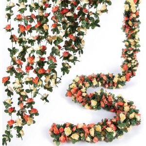 2.4M mawar buatan Ivy Flower Vine Home Party Wall hiasan bilik palsu Hanging Vine Flower Garland Outdoor Garden Room Deck pejabat hiasan sutera Faux Plant Vine