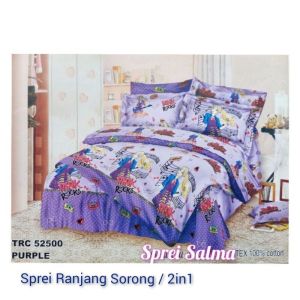 Sprei Anak Perempuan Seprei Katun Cewek Katun Kasur Double Two In One Ranjang Sorong Kasur Susun 2 in 1 Ukuran 120 Sprei Home Made Corak Motif Ungu