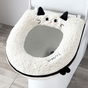 SWEET LORD Warm Universal Toilet Mat Thickened Soft Toilet Seat Cover Lamb Velvet Washable Zipper Toilet Cover Bathroom Use