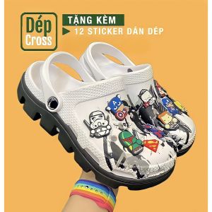 Dép Cross Vảy Sơn Đế Lượn Sóng 3D Trắng Đế Đen Tặng Thêm 12 Sticker Cross Giày Bít Mũi Quai Hậu Đế Răng Cưa Chống Mài Mòn