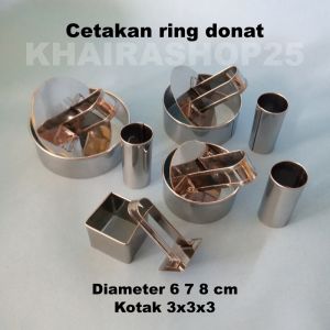 1 set Cetakan donat stainless Ring cutter donat diameter 6 7 8 9 cm dan kotak 3x3 cm dengan penekan