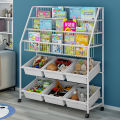 Multi-Layer Children's Bookshelf Rack With Basket Bins Kids Toy Storage Rack Children's Bookshelf Magazine Storage Household Floor. 