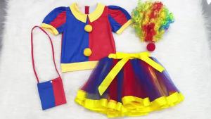 ท็อปส์ใหม่สำหรับเด็ก + กระโปรง cosplay ชุดตัวตลกการแสดงการ์ตูน Magic Numbers Circus Pamni