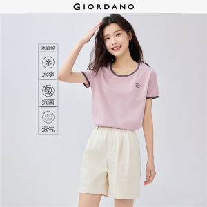 GIORDANO Women T-Shirts Cool-Touch Cotton Letter Embroidery Tee Contrasting Short Sleeve Simple Fashion Casual Tshirts 05325432