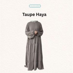 Auravella Long Dress Black Taupe Blue Loose Layered Design Elastic Sleeves Modest Coverage