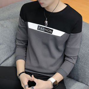Malaysia Ready Stock T-shirt mens color matching Sweatshirt slim t-shirt t-shirt mens Long Sleeve Top Black Red