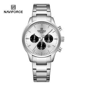 NAVIFORCE Original Fashion Chronograph Watch for Men Date Stopwatch Chronograph Stainless Steel Strap 3ATM Waterproof Level Quartz Movement Luminous Hands Mens Casual Watch NF8076