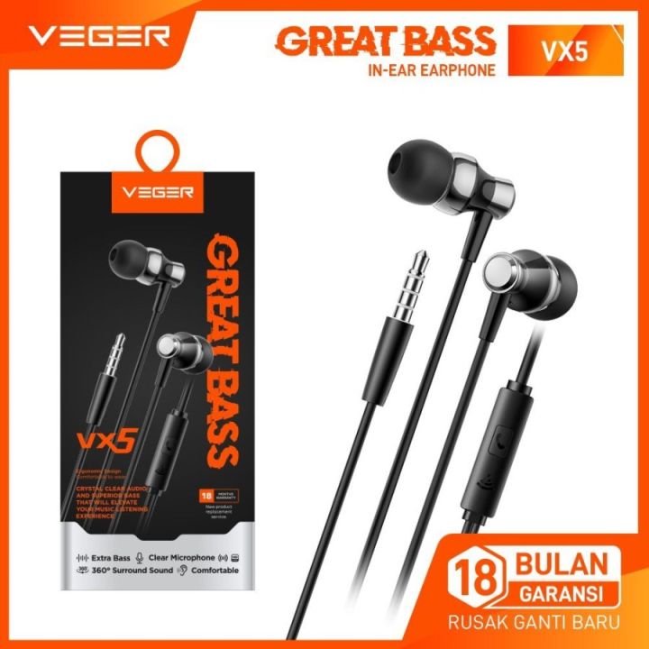 Headset Great Bass VEGER VX5 Earphone Extra Bass With Mic Jack