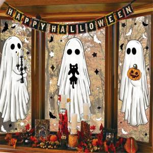 Static Window Decorations Halloween Ghostly bats Pattern Clings Plastic Reusable Glass Door Decal No Residues Design