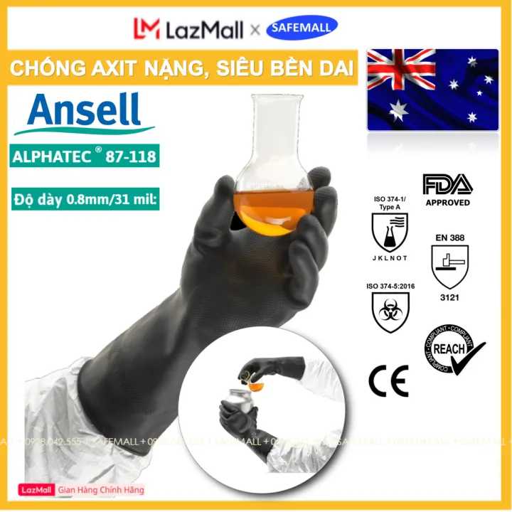 Combo 5 Đôi Găng tay chống hóa chất Ansell Alphatec 87-118 Găng tay cao ...