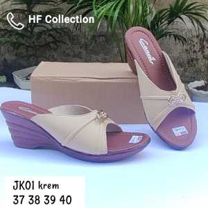 Sendal wedges canvil wanita sendal carvil wanita bahan kulit sintetis sol karet tinngi hak 7 cm