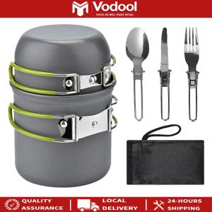 Outdoor Pot Tableware Kit Aluminum Alloy Lightweight Cookware Kit with Handle Travel Cutlery Utensils for Camping 1-2 Persons