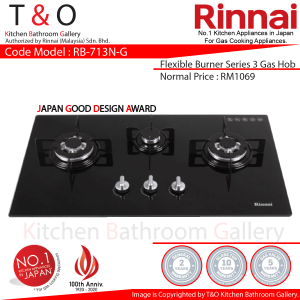 Rinnai Triple Burner Gas Hob Come With Two 3.7kW Burner and One 1.6kW Burner. Code:RB-713N-G