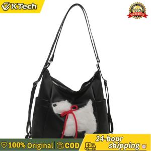 【Free Shipping】 PU Leather Plush Puppy Shoulder Bag Large Capacity Trendy Dog Printed Sling Bag Stylish Handbag Travel Date Shopping Backpack