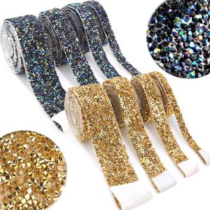 10mm Rhinestones Tape Trim Sewing Trim Crystal Silver Strip Glitter Self-adhesive Strass Ribbon Chain for DIY Craft Deco