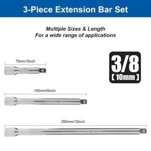3PCS Socket Extension Bar Set 1/4 3/8 1/2 Drive Alloy Steel Ratchet Wrench Extender Wobble Hand Tool for Car Repair Auto Garage Tools