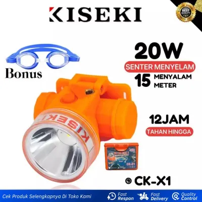Kiseki Senter Kepala Selam LED 20 Watt CK-X1 Cahaya Putih Tahan Air 15 Meter Baterai Lithium 3000 mAh