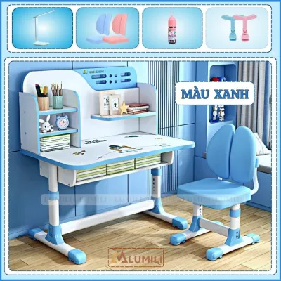 Bàn học sinh trẻ em lumili bàn học thông minh chống gù chống cận cho bé C05 size to mặt bàn lớn 80cm nâng hạ độ cao phù hợp