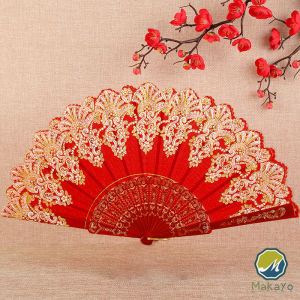 พัดลมคลาสสิก พัดจีนพัดสไตล์วินเทจ สง่างามและคลาสสิก พัดลม พัดพับ 1ชิ้น  Folding fan Makayo