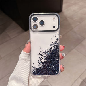 Luxury Rhinestone Liquid Case Cover for iPhone 17Pro 17 16 Pro Max Shell Hard Transparent Glitter Dynamic Quicksand Funda Coque